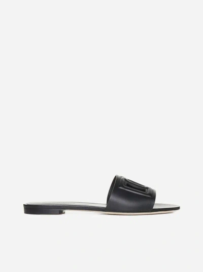 Dolce & Gabbana Dg Logo Leather Flat Sandals In Black