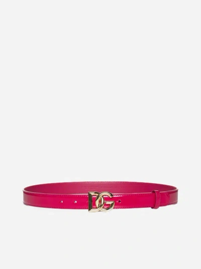 Dolce & Gabbana Dg Logo Patent Leather Belt In Cyclamen