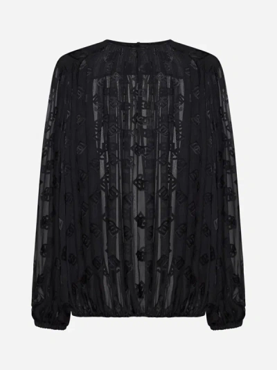 Dolce & Gabbana Dg Logo Tulle Blouse In Black