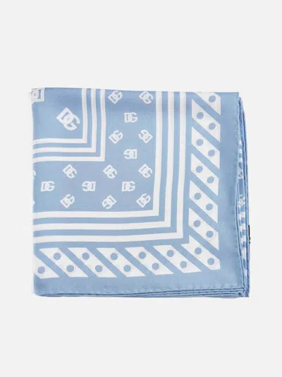 Dolce & Gabbana Dg Print Silk Scarf In White,light Blue