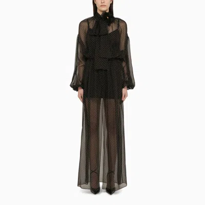 Dolce & Gabbana Long Polka Dot Silk Dress In Black