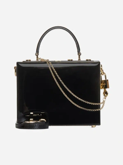 Dolce & Gabbana Dolce Box Patent Leather Hand Bag In Black