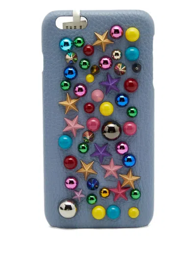 Pre-owned Dolce & Gabbana Embellished Leather Iphone 6 Plus Case In Blue