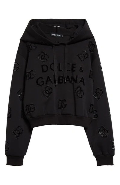 Dolce & Gabbana Eyelet Logo Cotton Blend Hoodie In Nero