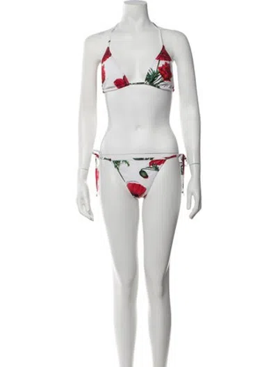 Pre-owned Dolce & Gabbana Floral Print Bikini In White