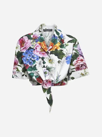 Dolce & Gabbana Floral Print Cotton Cropped Shirt In Multicolor
