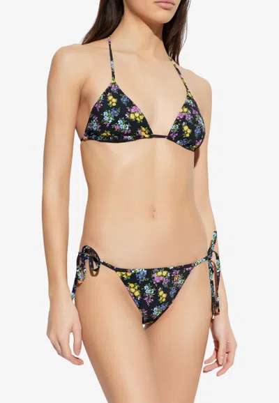 Dolce & Gabbana Floral Print Halterneck Bikini In Black