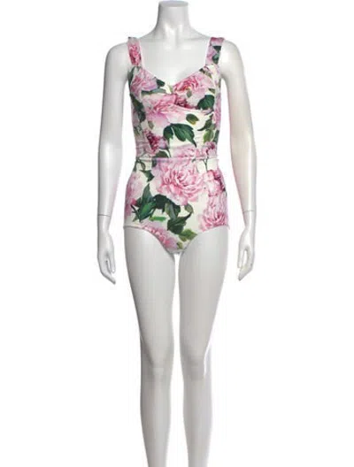 Pre-owned Dolce & Gabbana Floral Print V-neck Bodysuit In Neutrals
