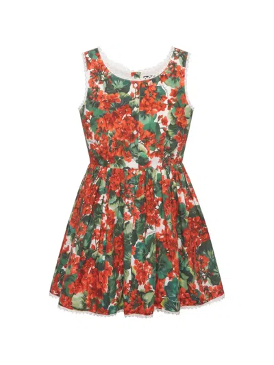Pre-owned Dolce & Gabbana Floral-print Poplin Mini Dress In White