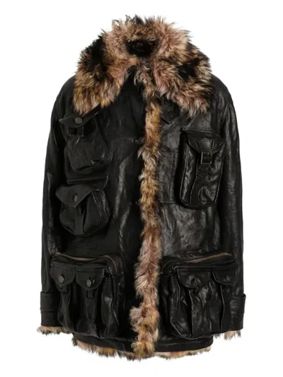 Dolce & Gabbana Fur-trimmed Pocket Coat In Black