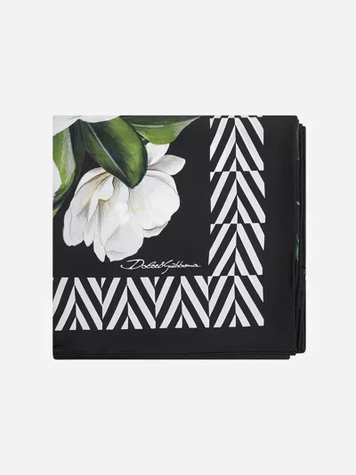 Dolce & Gabbana Gardenia Print Silk Twill Scarf