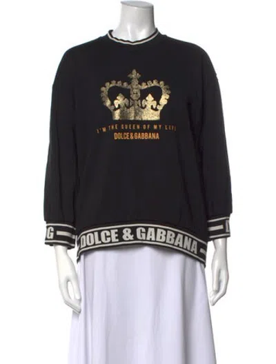 Pre-owned Dolce & Gabbana Graphic Print Crew Neck Sweater In Black