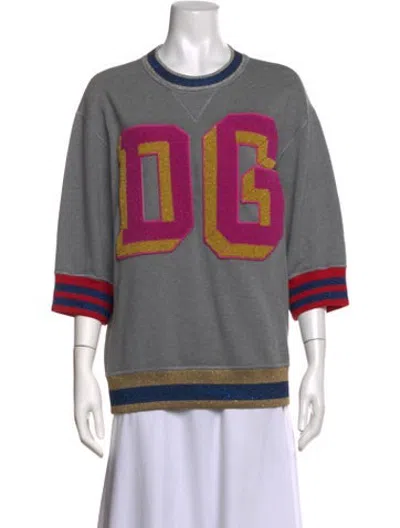 Pre-owned Dolce & Gabbana Graphic Print Crew Neck Sweatshirt In Grey