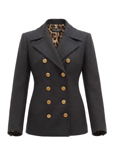 Dolce & Gabbana Grey Double-breasted Wool Blazer In Multi