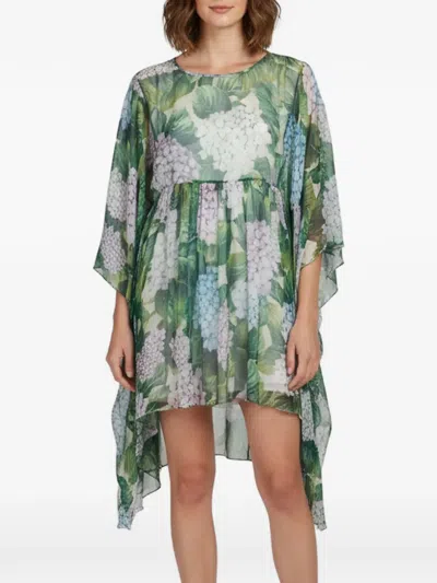 Pre-owned Dolce & Gabbana Hydrangea-print Asymmetrical Mini Dress In Green