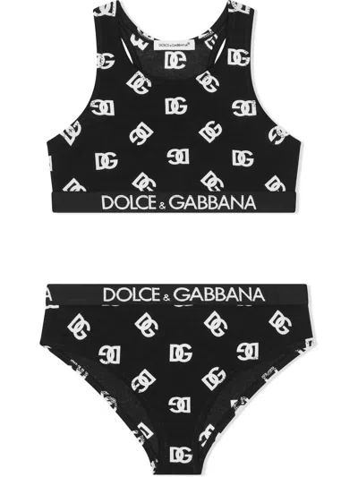 Dolce & Gabbana Kids' Jersey Underwear Set With Dg Logo Print In Multicolor