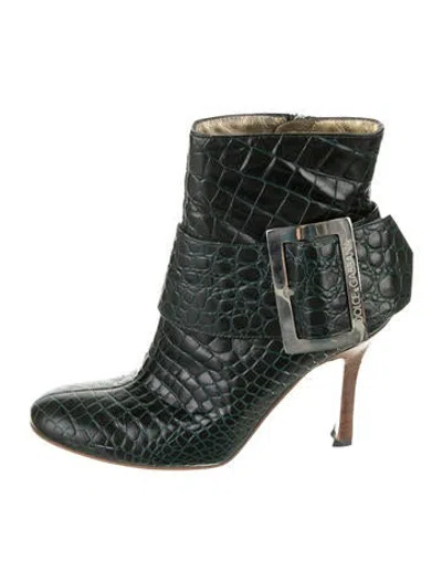 Pre-owned Dolce & Gabbana Leather Animal Print Boots In Green