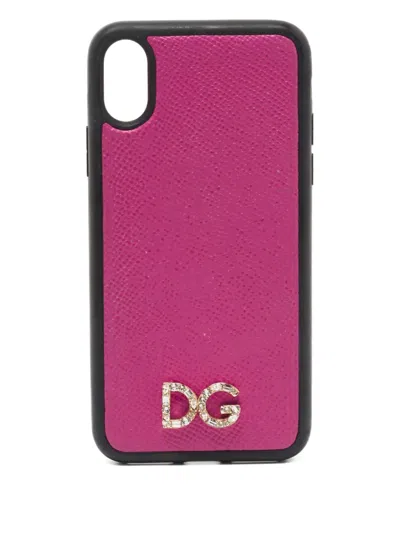 Pre-owned Dolce & Gabbana Leather Iphone X Case In Pink