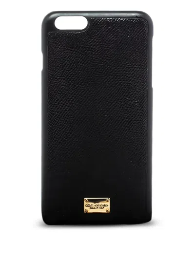 Pre-owned Dolce & Gabbana Leather Logo-plaque Iphone 7 And 8 Cover In Black