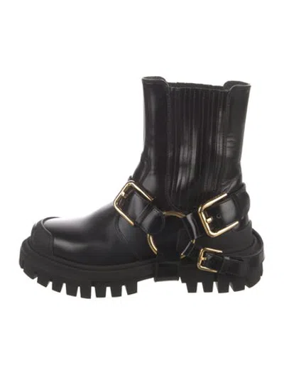 Pre-owned Dolce & Gabbana Leather Moto Boots In Black