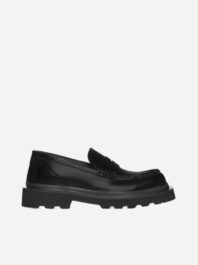Dolce & Gabbana Leather Penny Loafers In Black
