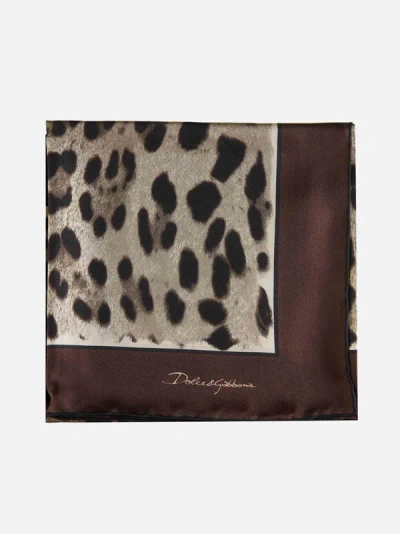 Dolce & Gabbana Leopard Print Silk Scarf In Leo,brown