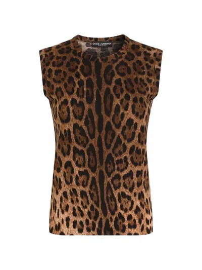 Dolce & Gabbana Leo-print Wool Top In Neutral