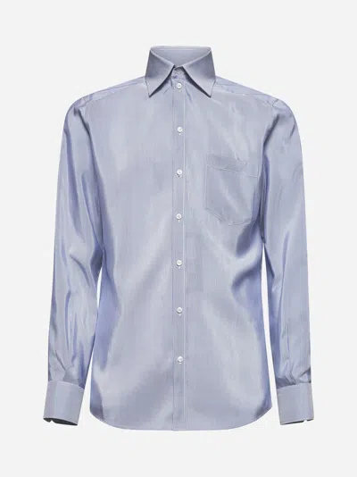 Dolce & Gabbana Light Blue Striped Silk Poplin Martini Shirt