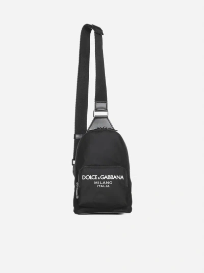 Dolce & Gabbana Logo Canvas One-shoulder Backpack In Black