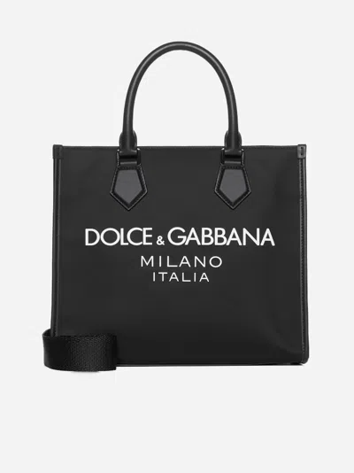Dolce & Gabbana Logo Canvas Shopping Bag In Black