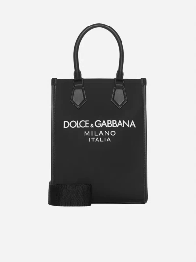 Dolce & Gabbana Logo Canvas Tote Bag In Black