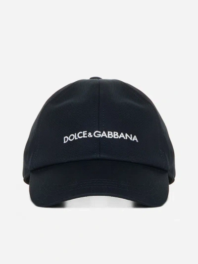 Dolce & Gabbana Logo Cotton Baseball Cap In Blue
