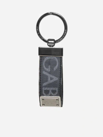 Dolce & Gabbana Logo Jacquard Key Chain In Black,grey