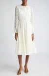 Dolce & Gabbana Logo Jacquard Long Sleeve Chiffon Dress In Bianco Panna Chiaris