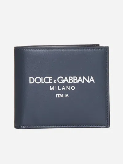 Dolce & Gabbana Logo Leather Bifold Wallet In Blue