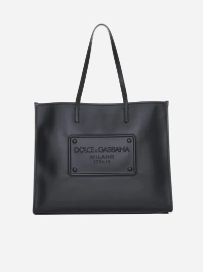 Dolce & Gabbana Logo Leather Large Tote Bag In Black