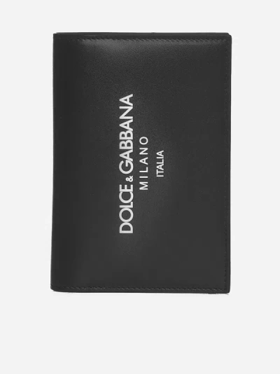 Dolce & Gabbana Logo Leather Passport Holder In Black