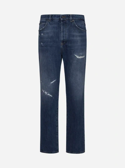 Dolce & Gabbana Logo-plaque And Rips Jeans In Blue