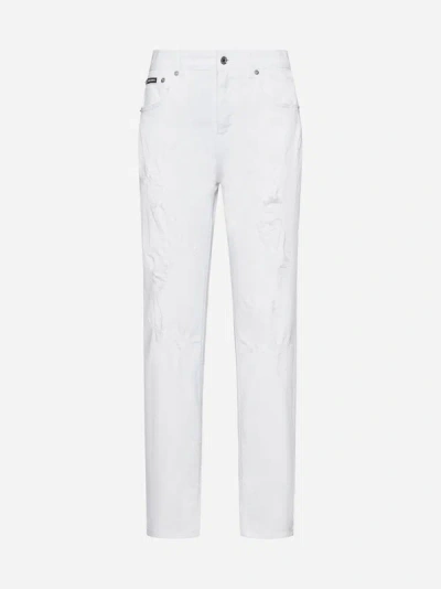 Dolce & Gabbana Logo-plaque Boyfriend Jeans In Optic White