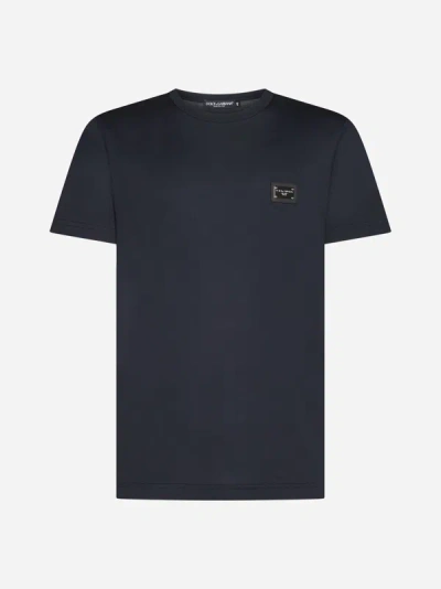 Dolce & Gabbana Logo-plaque Cotton T-shirt In Dark Blue