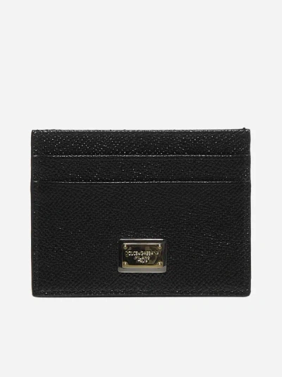 Dolce & Gabbana Logo-plaque Leather Card Holder In Black