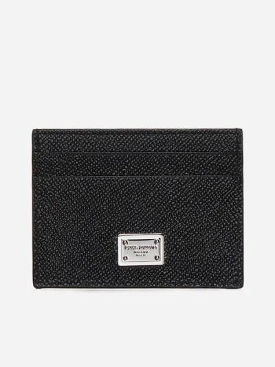 Dolce & Gabbana Logo-plaque Leather Card Holder In Black