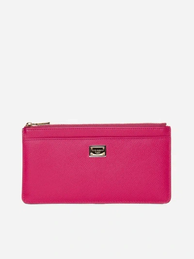 Dolce & Gabbana Logo-plaque Leather Card Holder In Cyclamen