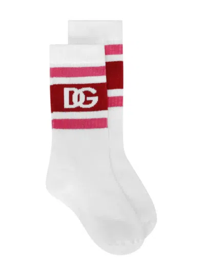 Dolce & Gabbana Kids' Logo-print Stretch-cotton Socks In White