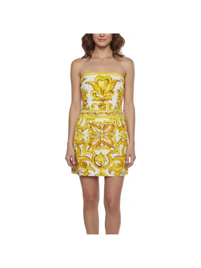 Pre-owned Dolce & Gabbana Majolica-print Mini Dress In White