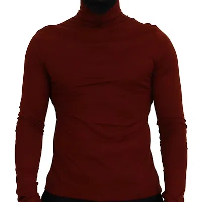 Pre-owned Dolce & Gabbana Maroon Cotton Turtle Neck Zip Sweater In Red