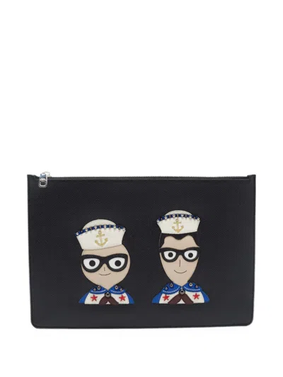 Pre-owned Dolce & Gabbana Medium Dg Family Sailor Clutch Bag In Black