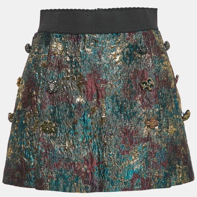 Pre-owned Dolce & Gabbana Multicolor Button-embellished Brocade Mini Skirt S