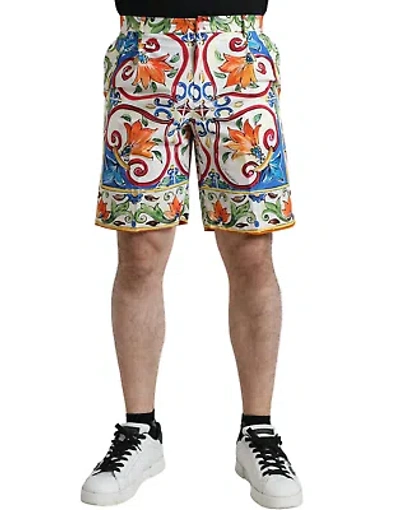 Pre-owned Dolce & Gabbana Multicolor Majolica Print Men Bermuda Shorts
