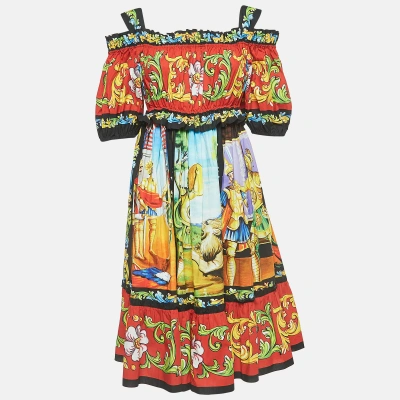 Pre-owned Dolce & Gabbana Multicolor Printed Cotton Poplin Short Dress S